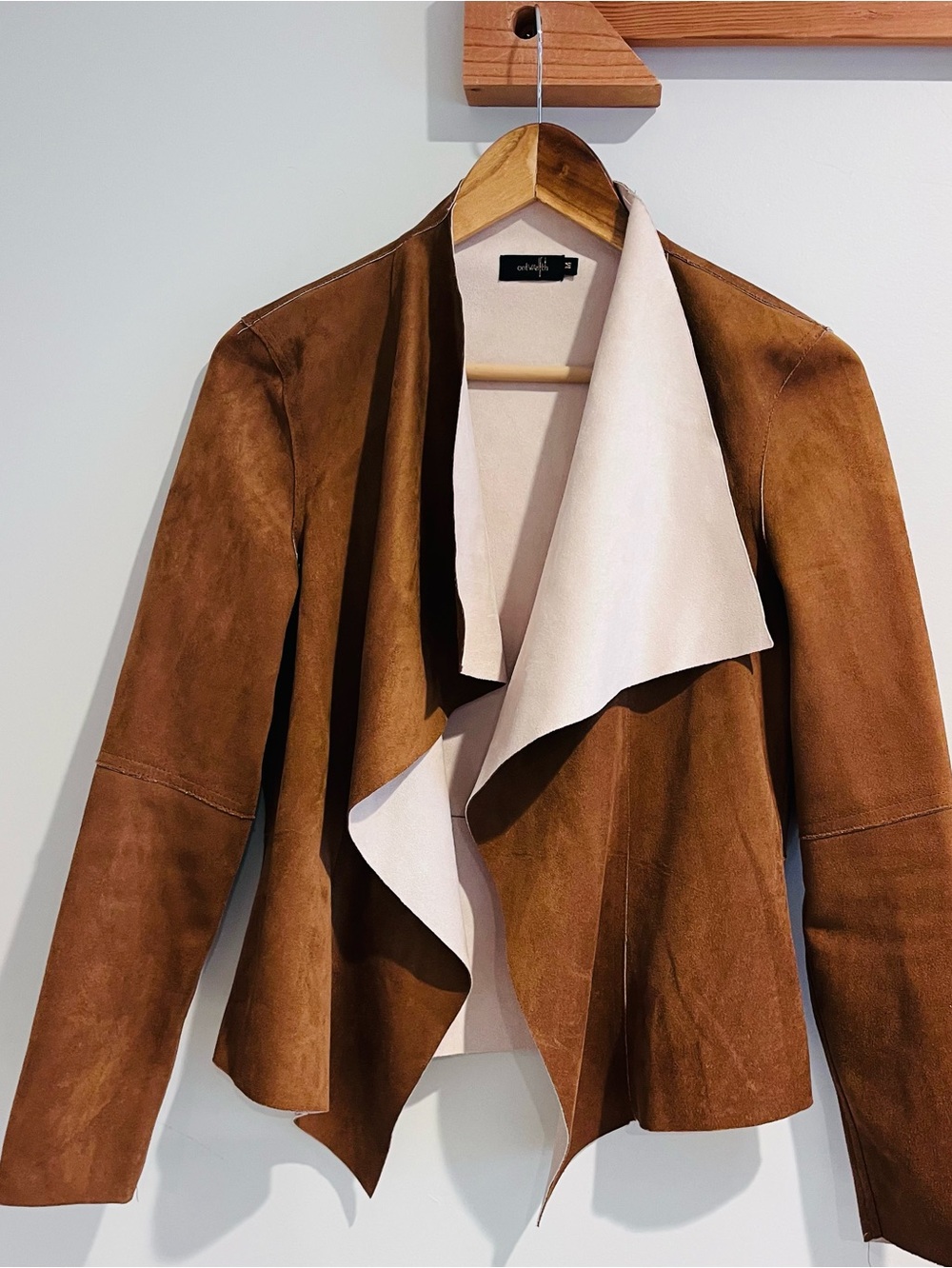 Twelve by ontwelfth Waterfall Jacket MEDIUM Faux Suede Tan Brown Open Front
